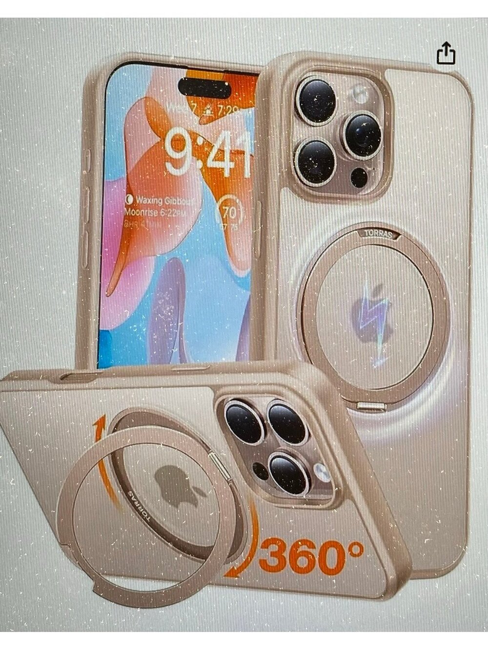Torras 360 degree Rotatable Magnetic Case for iPhone 16 Pro Rose Gold